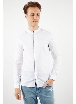 Buy Men Slim Fit Plain Long Sleeve Casual Shirts, White in Saudi Arabia