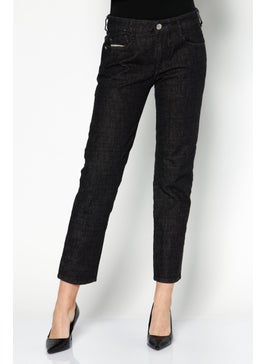 Buy Women Slim Fit Solid Stretchable Denim Jeans, Black in UAE