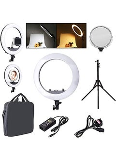 Buy Padom HQ18  LED Soft Ring Light Kit 18 Inch 55W Dimmable 3200K-6000K with Tripod Stand, Cell Phone Holder, Carrying Bag, Mirror in UAE