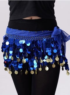 اشتري Sequin Waist Chain Skirt Sparkly Belly Dance Tassel Waist Wrap Belt Skirts Party Rave Costume Dark Blue في الامارات