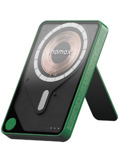 Buy Momax 1-Power X PRO 5000mAh Magnetic Wireless Power Bank with Stand and Built-in USB-C Cable - Green in UAE