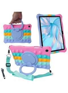 Buy Case Compatible with Samsung Galaxy Tab A9 Plus/ A9+ Tablet 11 Inch 2023 Kids Soft Silicon 360 Rotating Ring Stand Cover with Should Strap and Pen (Colorful Pink) in UAE