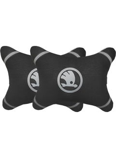اشتري Set Of 2 Fabric Comfortable Neck Pillow With Reflected Skoda Car Logo - Black White في مصر