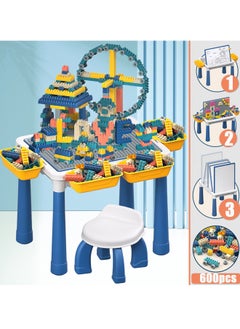 Buy Multi Kids Activity Table Magnetic Drawing Board Set with Chairs and 600 Pcs Blocks Building Blocks All in One Kids Play Table Water Table Sand Table Doodle Board for Toddlers Drawing Table in Saudi Arabia