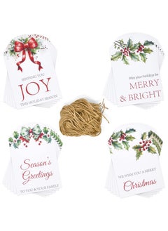 اشتري 100 Count Christmas Gift Tags With Ribbon Tie Strings 4 Design Greenery Personalized Name Tag Labels Write To & From For Gifts Bags Wrapping Presents في السعودية