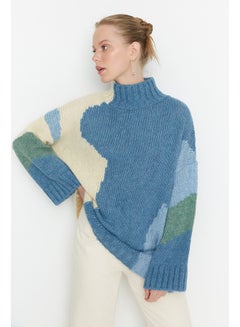 Buy Blue Soft Textured Color Block Knitwear Sweater TWOAW20XS0047 in Egypt