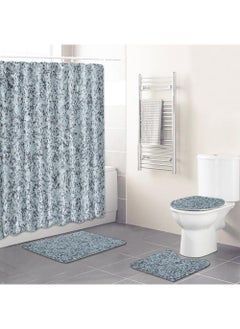 Buy 4-Piece Water-resistant Shower Curtain & Lid Toilet Cover Pedestal Rug Non-slip Bath Mat Bathroom Decoration Accessories in UAE