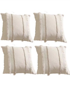 Buy 4-Piece Bohemia Tassel Braid Pillow Cover/Throw Pillowcase/Sofa Pillow Cover Canvas Material Beige 45 x 45 Centimeter in UAE