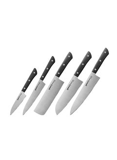 اشتري Set Of 5 Kitchen Knives With Black Handle Pack Includes Paring Utility Nakiri Santoku Chef Knife. في الامارات