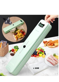 Buy Vacuum Sealer Machine, Automatic Sealer Machine, Food Vacuum Air Sealing System With 100 Vacuum Bags For Food Preservation Storage Saver, Dry Moist Food ,Green in Saudi Arabia