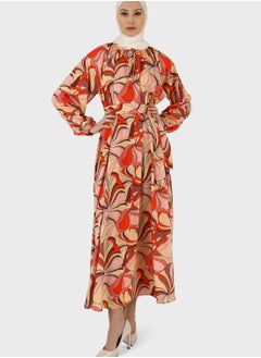 Buy Floral Print Balloon Sleeve Dress in UAE