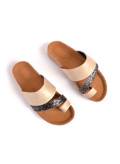 Buy Suede Slipper with Colorful Stripe - Beige in Egypt