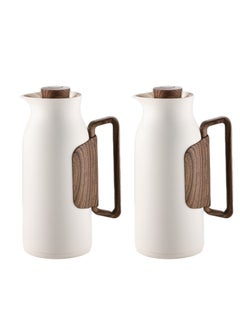 Buy Thermos Set of 2 Pieces for Tea and Coffee from Petros Beige/Wooden Color 1Liter in Saudi Arabia