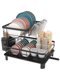 Buy Dish Drying Rack - Double Layer Dish Rack with Drainage Plate and Rotating Nozzle,  Dish Drainers with Tableware Rack and Cup Holder in Saudi Arabia