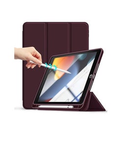 Buy Hoidokly Case Compatible with iPad 10.2 Inch 2021/2020 iPad 9th/8th Generation & 2019 iPad 7th Generation with Pencil Holder, Protective Case with Soft TPU Back, Auto Sleep/Wake Cover, Wine red in Egypt