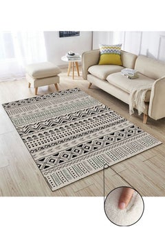 Buy Warm Luxurious Modern Printed Rectangular Anti-Slip Carpet Polypropylene Beige/Black 140x200cm in Saudi Arabia