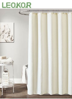 Buy Water Repellent Waffle Weave Textured Fabric Shower Curtain for Bathroom Beige in Saudi Arabia