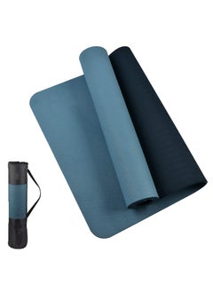 Buy Yoga Mat, Extra Thick 6MM TPE Workout Yoga Mat, Eco Friendly Non-Slip Fitness Exercise Mat for Women Men, Workout Mat with Carrying Strap for Home, Pilates and Floor Exercises(Blue) in Saudi Arabia