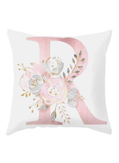 Buy Floral English Alphabet Printed Pillow Case Pink/White 45*45cm in UAE