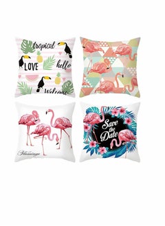 اشتري Cushion Covers Pillow Covers 18''x18'' Set of 4, Pillow Cases with Invisible Zipper, Lovely Animal Decorative Pillowcase for Room Couch Sofa Bedroom, Flamingo Peach Skin Pillowcase (Flamingo) في الامارات