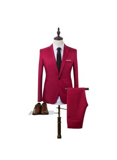 Buy 2022 Spring and Autumn Mens Suit Korean Slim-fit Youth Suit Jacket Best Man Suit Taobao Daifa Wine Red in UAE