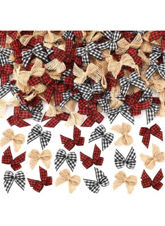 Buy Christmas Mini Bows, 180Pcs Small Christmas Plaid Burlap Bows Black Red White Handmade Ribbon Bows Ornament For Christmas Tree Crafts Diy Making Supplies in Saudi Arabia