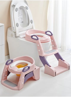 Buy 3 In 1 Vega Western Toilet Training Potty Seat With Splash Guard, Handle, Ladder And Cushion, Pink in Saudi Arabia