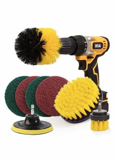 Buy Drill Brush, 8 Pieces Drill Brush Attachment Set Scouring Pads, Power Scrubber Brush Scrub Pads Cleaning Kit All Purpose Cleaner for Bathroom Surfaces, Floor, Tub, Shower, Grout, Tile, Corners in UAE