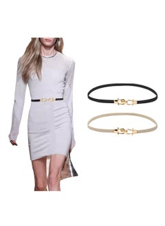 Buy Belts for Women, Stretchy Skinny Waist Belt, Fashion Stretchy Waistband with Buckle Elastic Belt for Dresses Coat Jeans, 2 Pcs, Black and White in UAE