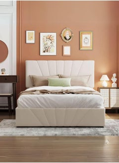 Buy Nirvana Platform Bed 200x200 Super King Size Beige Color in UAE