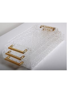 Buy A set of transparent rectangular hospitality trays with elegant golden edges (3 pieces). in Saudi Arabia