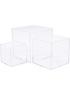 Buy 3pcs Clear Acrylic Display Boxes, Acrylic Cube Stand Risers Showcase, Acrylic Display Case for Collectibles Action Figures Toys (5 Sided Acrylic Box) in Saudi Arabia