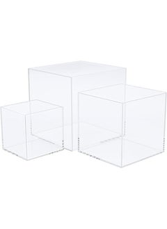 Buy 3pcs Clear Acrylic Display Boxes, Acrylic Cube Stand Risers Showcase, Acrylic Display Case for Collectibles Action Figures Toys (5 Sided Acrylic Box) in Saudi Arabia