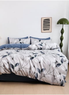 اشتري 6 Piece Duvet Cover Set Contemporary Leaf Print Bedding Set, Grey. في الامارات