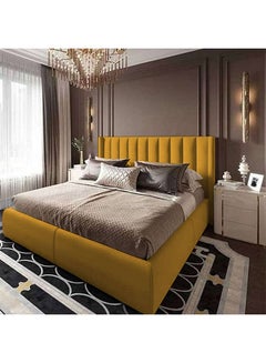 Buy Palermo | Wooden Bed Frame Upholstered in Velvet - Gold in Saudi Arabia