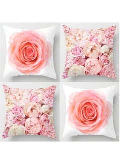 Buy 4-Piece Throw Pillow Covers Set Garden Flower Pillowcases Sofa Pillow Pillowcase Home Decor 45x45 cm Pink in UAE