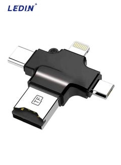 اشتري 4 في 1 قارئ بطاقات OTG أربعة منافذ: Lightning + Type C + Micro USB + قارئ بطاقات USB - مثل Iflash و Idisk لأجهزة iPhone و Ipad و Micro USB و SDHC Lightning Flash Drive في الامارات
