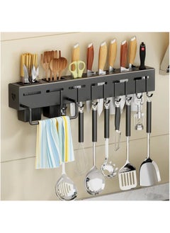 Buy Kitchen Wall Mounted Storage Rack - Condiment Storage Rack Kitchen Rack Wall-mounted Knife - Rack - Kitchenware Storage Rack with 8 Hooks Space Aluminum Rack - Kitchen Shelf - Kitchen Aid Hanging Rack in UAE