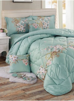 Buy Bed In A Bag Medium Filling King Size Comforter Set, 10 Pcs Floral Bedding Set Size 220 X 240 Cm with Comforter, Quilted Bed Skirt, Pillowcases, Cushion & Bedroom Slipper, Multicolor in Saudi Arabia