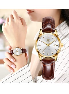 Buy Watches for Women Quartz Analog Water Resistant Leather Watch Brown&White 6898 in Saudi Arabia