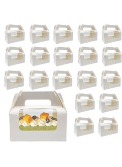 Buy SYOSI 20 Pcs Cake Boxes, Paper Cake Packing Box, White Cake Packing Box with Clear Window, Handle and Base for Cakes, Pastries, Cookies, Cupcakes, Swiss Roll (6.3 x 3.7 x 3.1 Inches) in Saudi Arabia