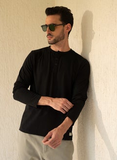 Buy Men's Pure Cotton Solid Full Sleeves Henley T-Shirt in UAE