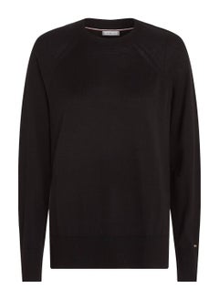 Buy Women's Merino Wool Crew Neck Relaxed Jumper Sweater, Black in UAE