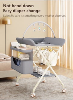 Buy Portable Baby Changing Station with Adjustable Height - Foldable Diaper Table with Wheels,Waterproof Pad, Safety Belt & Large Storage Racks, Ideal for Newborn and Infants (Light Grey) in Saudi Arabia