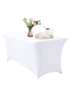 Buy Spandex Table Cloth, 6ft Table Cover Rectangular Stretch Table Cloth Tight Fit Tablecloth for Parties, Trade Shows, Weddings and Events of All Kinds(White) in Saudi Arabia