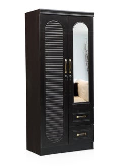 Buy 2 Door Wooden Wardrobe Cabinet Cupboard Engineered Wood Modern Stylish Heavy Duty With Mirror Color Wenge in UAE