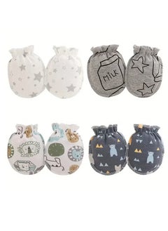 Buy Neonatal Scratch Resistant Face Cute Cartoon Animal And Star Pattern Comfortable And Breathable Gloves For Boys And Girls - 4 Pairs in UAE