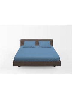 Buy 3 Piece Hometex Design King Size Dyed Flat Sheet Set Blue - 1 Flat Sheet (240x260 cm)+ 2 Pillow Covers (50x75 cm) in UAE