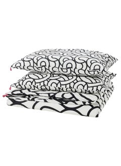 اشتري Duvet Cover And 2 Pillowcases White And Black And Patterned 240X220 And 50X80 Cm في السعودية