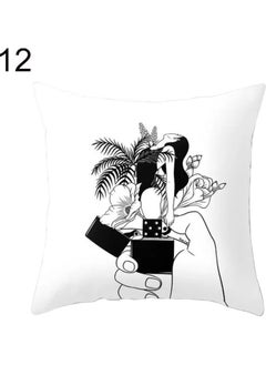 Buy Printed Pillow Cushion Cover White/Black in UAE